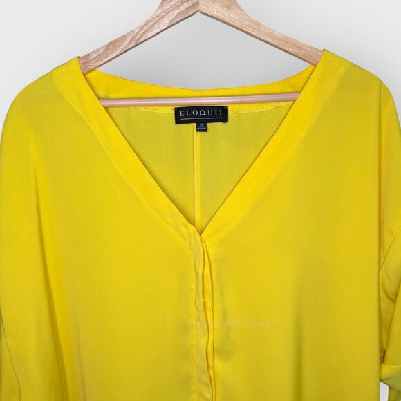 Eloquii Yellow V Neck Top 20 Short Sleeve Tie Detail Button Feminine Boho Look - Picture 5 of 9